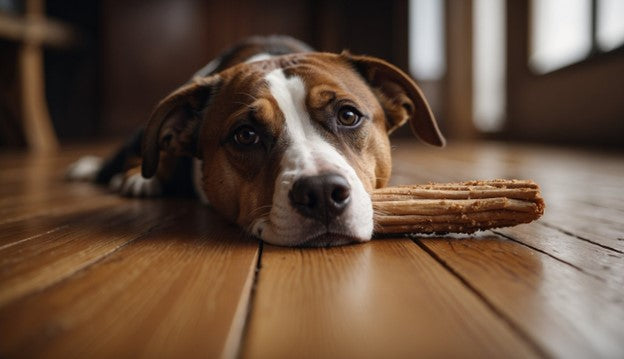 A bully stick on a dog's mouth.