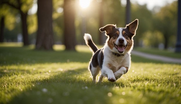 A happy dog running.