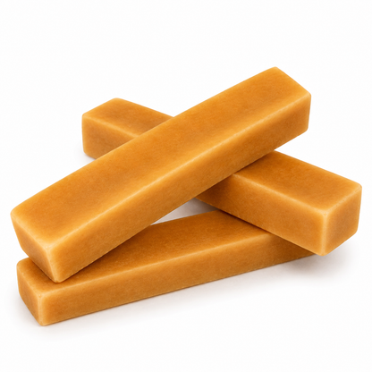 A 3 pack of natural yak cheese chews for dogs on a white background